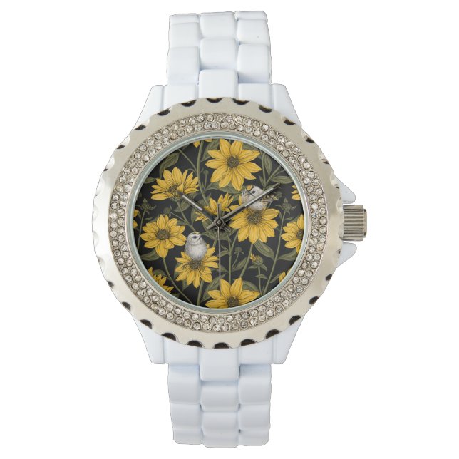 Wild sunflowers and goldcrest birds/ yellow watch (Front)