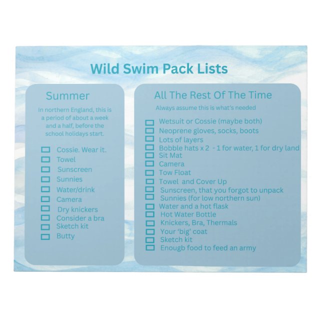 Wild Swimmers Pack List Pages Notepad (Front)