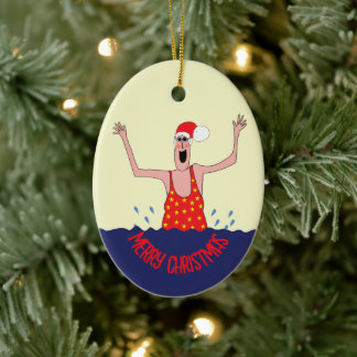 Wild Swimming Woman Christmas  Ceramic Ornament