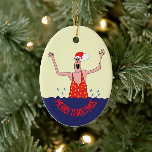 Wild Swimming Woman Christmas  Ceramic Ornament (Tree)