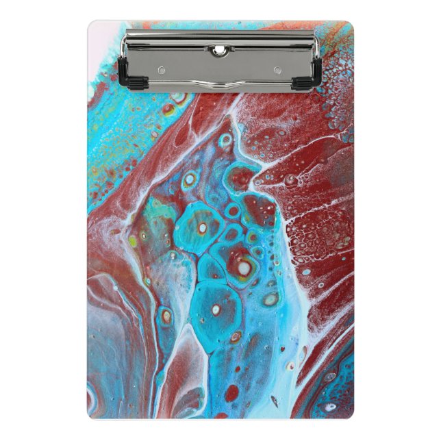 Wild Teal & Copper Acrylic Fluid Art Abstract Mini Clipboard (Front)