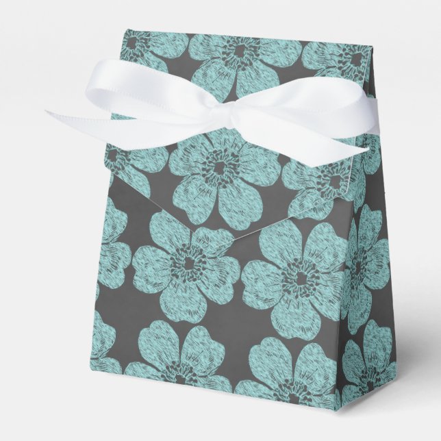 Wild Teal Roses Chalkboard Favour Box (Front Side)