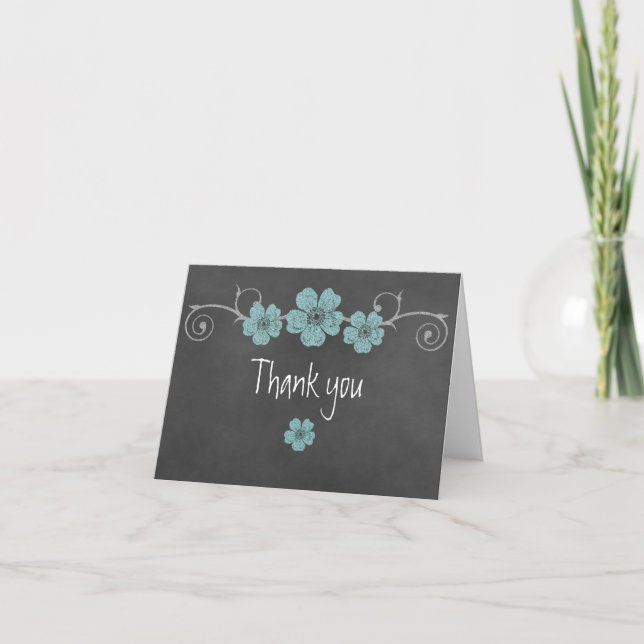 Wild Teal Roses Chalkboard Thank You Note Card (Front)