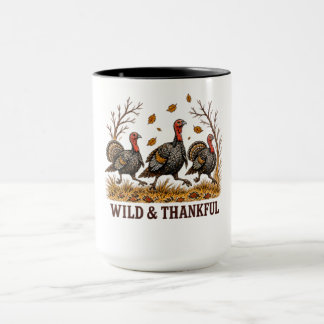 Wild & Thankful Turkeys Thanksgiving Design Mug