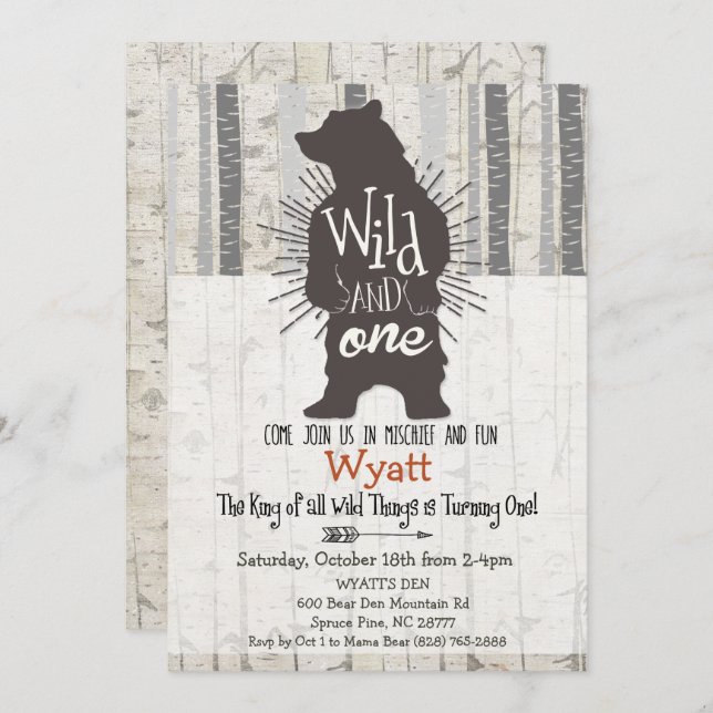 Wild Thing Big Bear First 1st Birthday Invitation (Front/Back)
