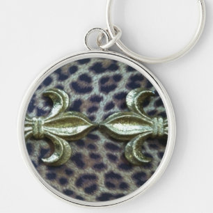 WILD THING FLEUR DE LIS ON LEOPARD PRINT KEY RING