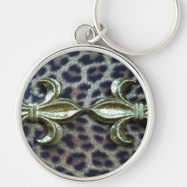 WILD THING FLEUR DE LIS ON LEOPARD PRINT KEY RING (Front)