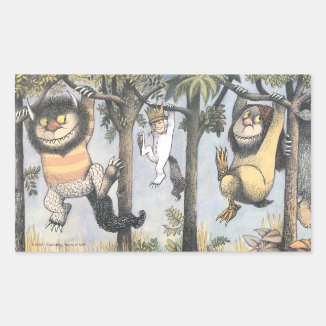 Wild Things and Max Swinging From Trees Rectangular Sticker (Front)