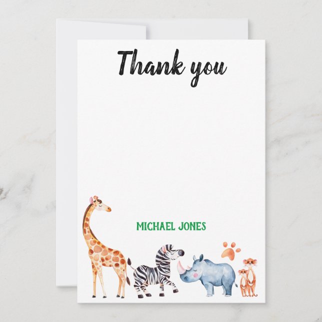 Wild Things Safarai Animal Birthday Thank You Card (Front)