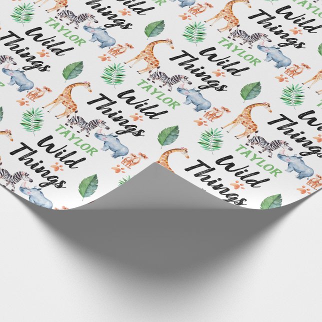 Wild Things Safari Animal Kids Birthday Party Wrapping Paper (Corner)