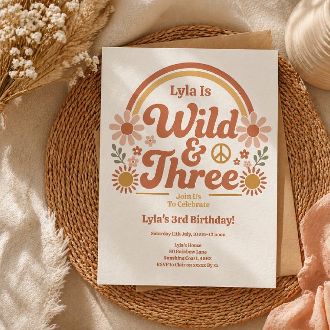 Wild Three Birthday Invitation Girl | Retro Boho (Creator Uploaded)