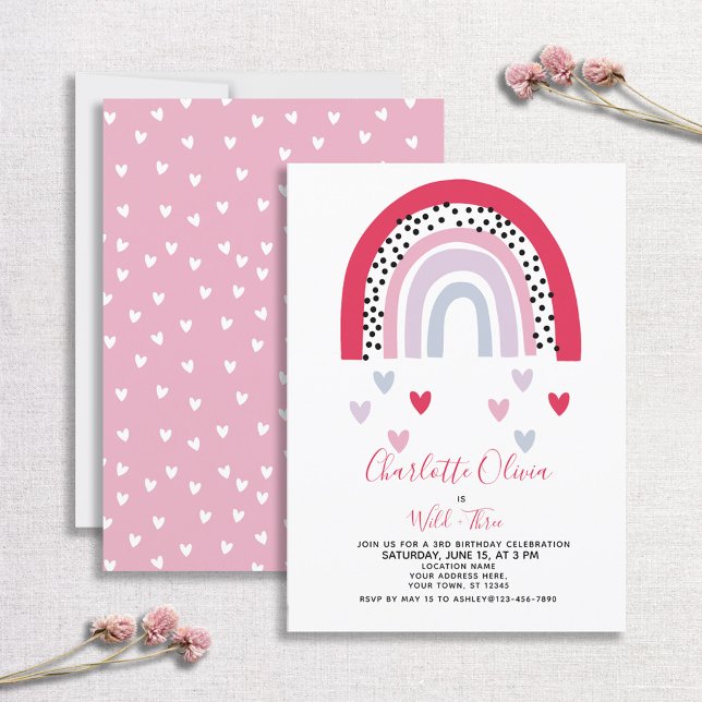Wild & Three Pink Rainbow Girl's Birthday Party Invitation (Creator Uploaded)