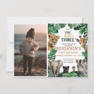 Wild & Three Safari birthday invitation