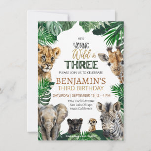 Wild & Three Safari birthday invitation