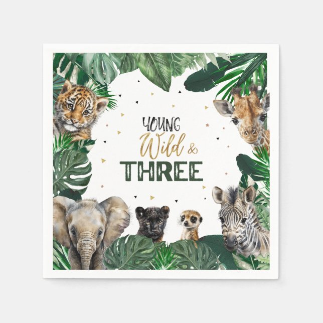Wild & Three Safari birthday invitation Napkin (Front)