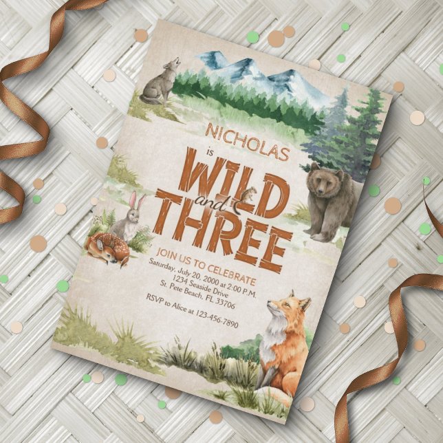 Wild Three Woodland Animal 3rd Birthday Invitation (Creator Uploaded)