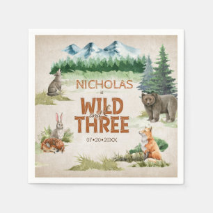 Wild Three Woodland Animal 3rd Birthday Party Napkin