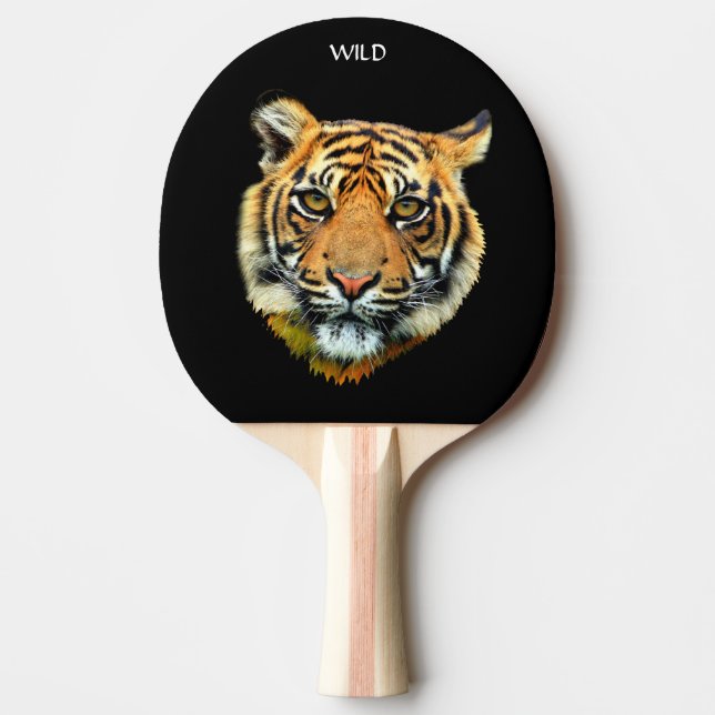 Wild Tiger Animal Face on Black Ping Pong Paddle (Front)