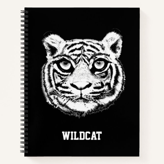 Wild Tiger Face on Black Notebook (Front)
