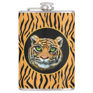 Wild Tiger Face on Tiger Skin Pattern Flask