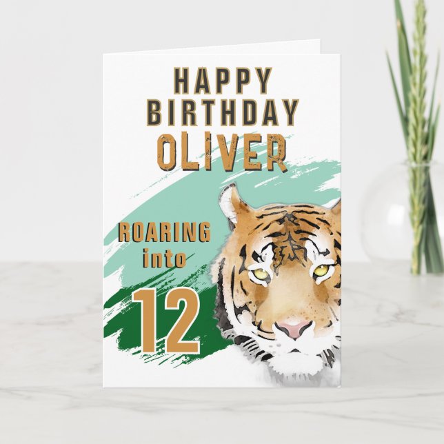 Wild Tiger Head Watercolor Birthday  Card (Front)
