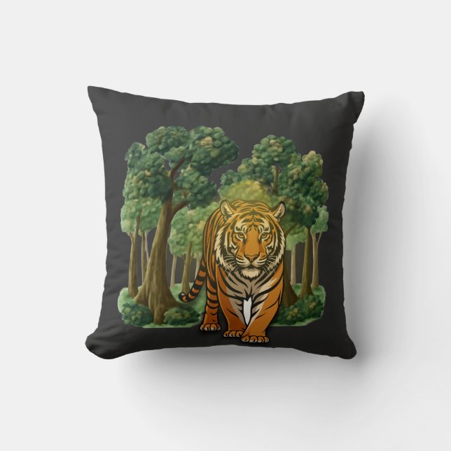 “Wild Tiger in the Forest – Natural Light Jungle D Cushion (Front)