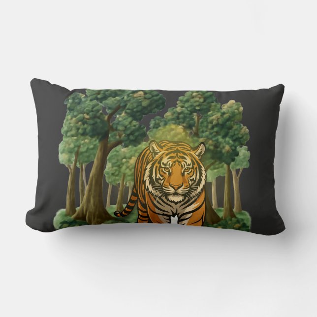 “Wild Tiger in the Forest – Natural Light Jungle D Lumbar Cushion (Front)