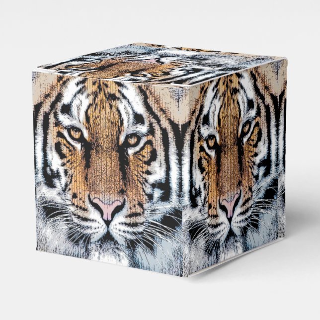 Wild Tiger Portrait Graphic Press Style Favour Box (Front Side)