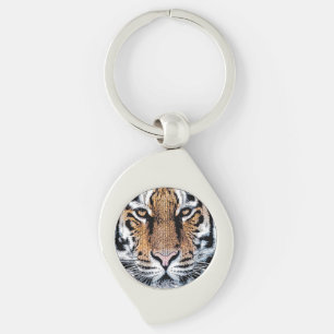 Wild Tiger Portrait Graphic Press Style Key Ring