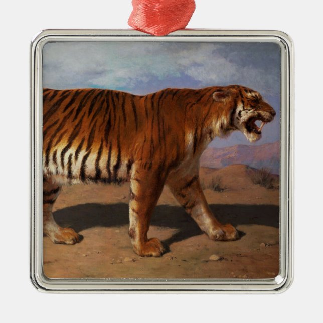 Wild Tiger Stalking its Prey (by Rosa Bonheur) Metal Ornament (Front)