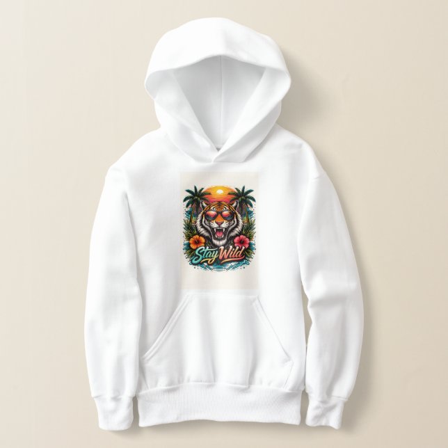 Wild Tiger Sunset Hoodie – Vibrant Tropical Graphi (Laydown)