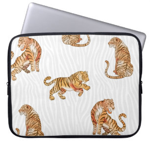 Wild Tigers: Watercolor Animal Pattern. Laptop Sleeve