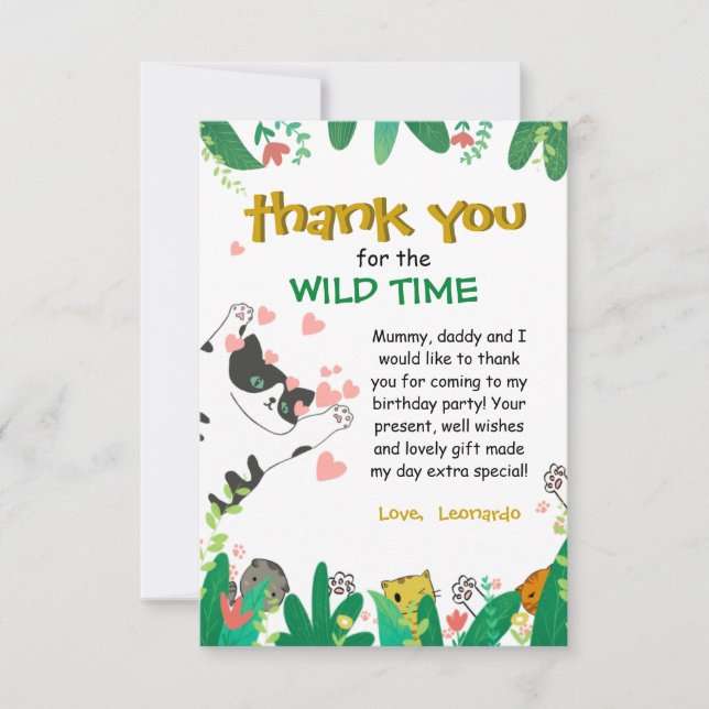 Wild Time Cute Kitty Cat Greenery  Thank You Card (Front)