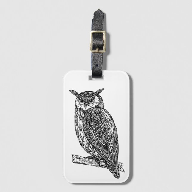 Wild Totem Animal Owl Doodle Luggage Tag (Front Vertical)