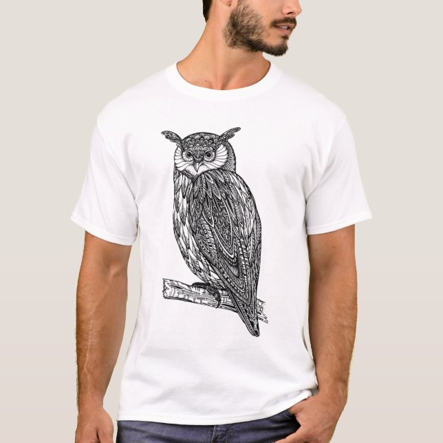 Wild Totem Animal Owl Doodle T-Shirt (Front)