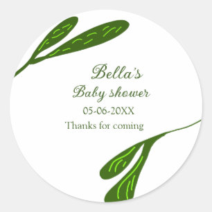 Wild tropical beach leaves baby shower add name classic round sticker