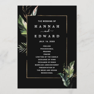 Wild Tropical Foliage Wedding Black Ceremony Program