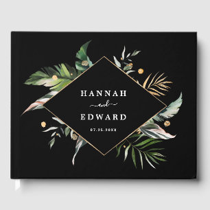 Wild Tropical Foliage Wedding Black Guest Book