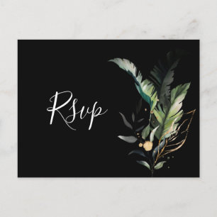 Wild Tropical Foliage Wedding Black RSVP Invitatio Invitation Postcard