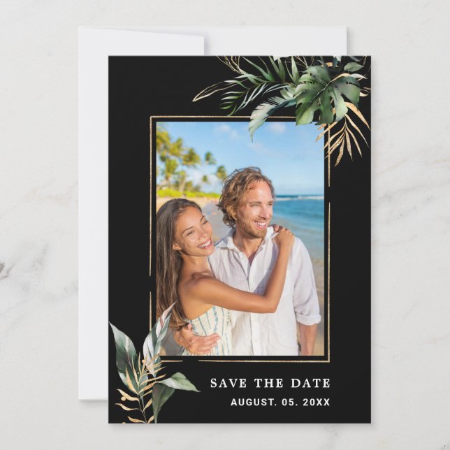 Wild Tropical Foliage Wedding Photo Save The Date (Front)