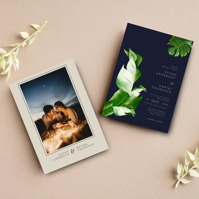 Wild Tropical Leaves & Modern Chic Wedding Photo Invitation (Creator Uploaded)