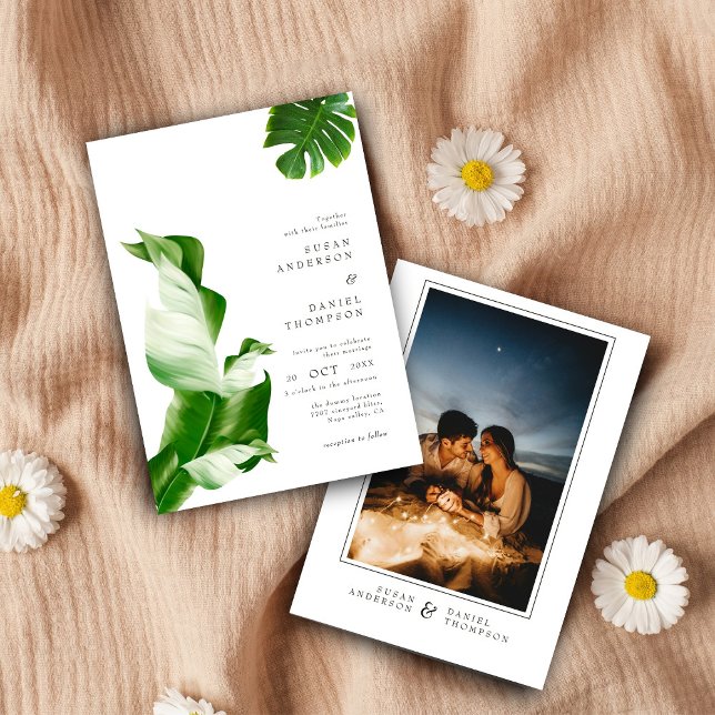 Wild Tropical Leaves & Modern Chic Wedding Photo Invitation (Creator Uploaded)