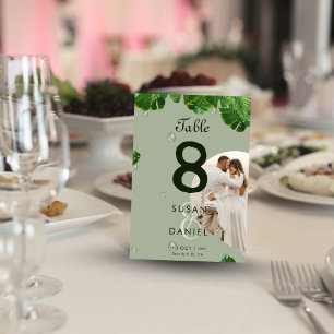 Wild Tropical & Lush Palm Leaves Photo Wedding Table Number