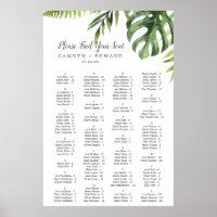 Wild Tropical Palm Alphabetical Seating Chart
