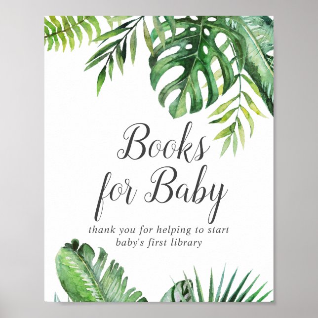Wild Tropical Palm Baby Shower Books for Baby Sign (Front)