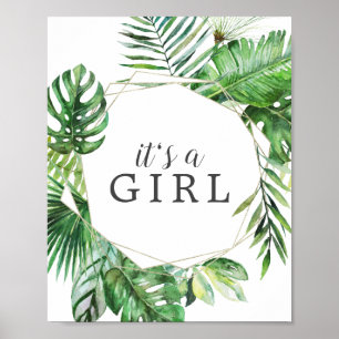 Wild Tropical Palm Baby Shower It's a Girl Sign