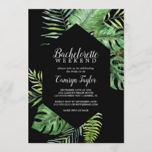 Wild Tropical Palm   Black Bachelorette Weekend Invitation