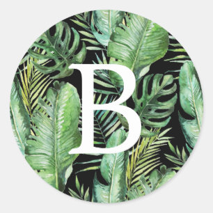 Wild Tropical Palm Black Monogram Envelope Seals