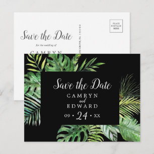 Wild Tropical Palm   Black Save the Date Postcard