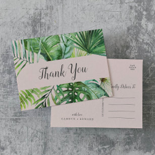 Wild Tropical Palm   Blush Thank You Postcard